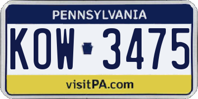 PA license plate KOW3475