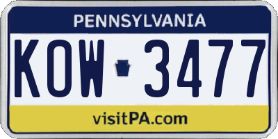PA license plate KOW3477