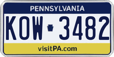 PA license plate KOW3482