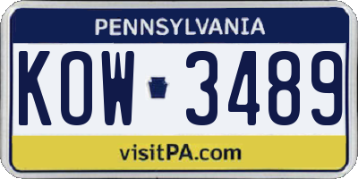 PA license plate KOW3489