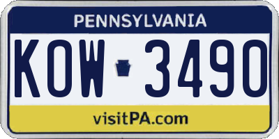 PA license plate KOW3490