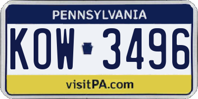 PA license plate KOW3496