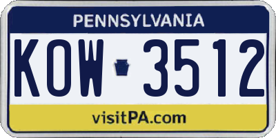PA license plate KOW3512