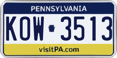 PA license plate KOW3513