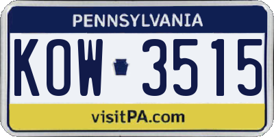 PA license plate KOW3515
