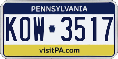 PA license plate KOW3517