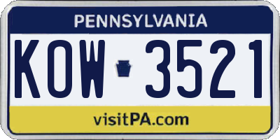 PA license plate KOW3521