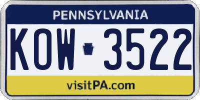PA license plate KOW3522