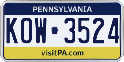 PA license plate KOW3524