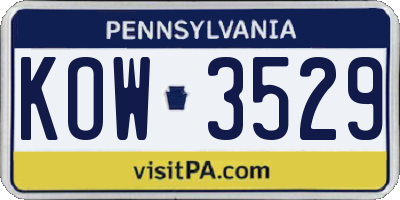 PA license plate KOW3529