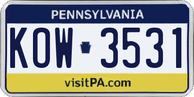 PA license plate KOW3531