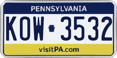 PA license plate KOW3532