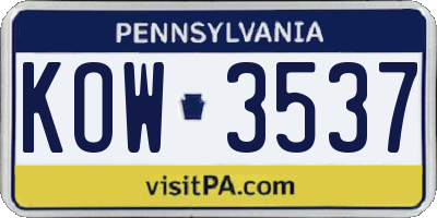 PA license plate KOW3537