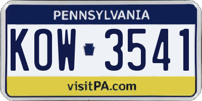 PA license plate KOW3541