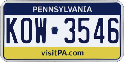 PA license plate KOW3546
