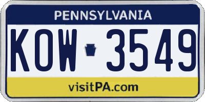 PA license plate KOW3549