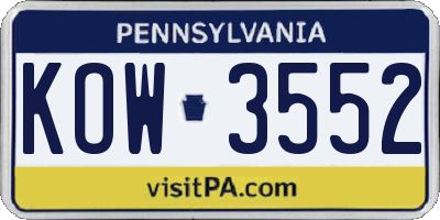PA license plate KOW3552