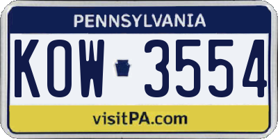 PA license plate KOW3554