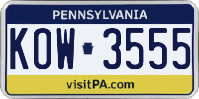 PA license plate KOW3555