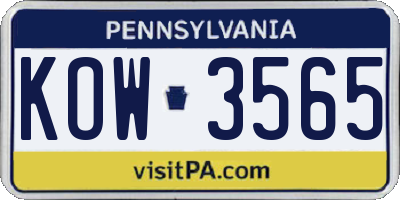PA license plate KOW3565