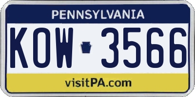 PA license plate KOW3566
