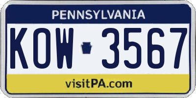 PA license plate KOW3567