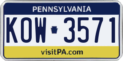 PA license plate KOW3571