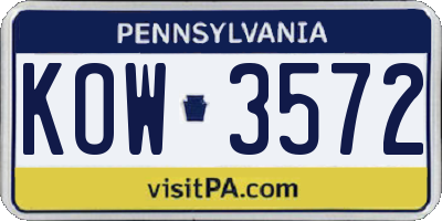 PA license plate KOW3572