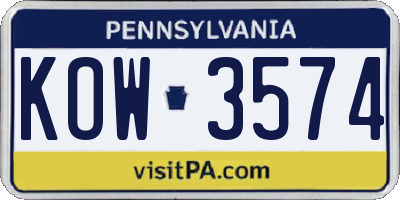 PA license plate KOW3574