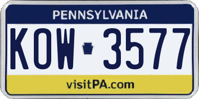 PA license plate KOW3577