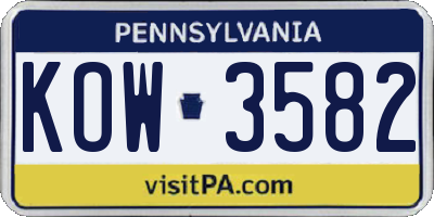 PA license plate KOW3582