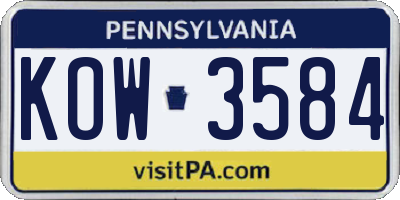 PA license plate KOW3584