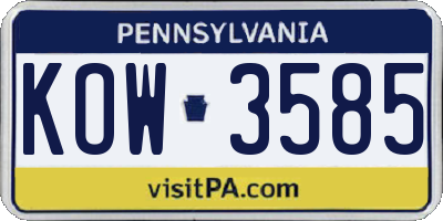 PA license plate KOW3585