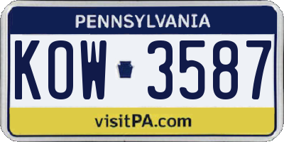 PA license plate KOW3587