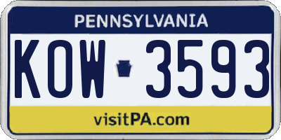 PA license plate KOW3593