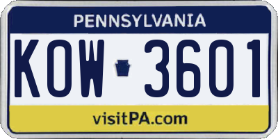 PA license plate KOW3601