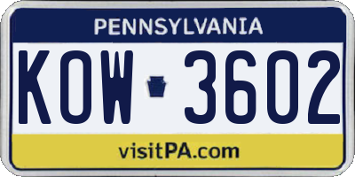 PA license plate KOW3602