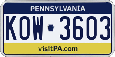 PA license plate KOW3603