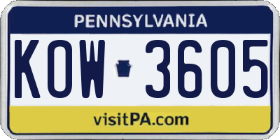 PA license plate KOW3605