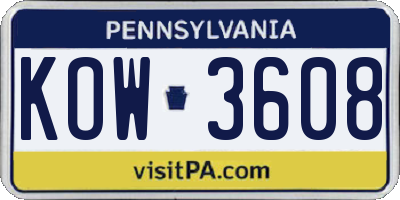 PA license plate KOW3608