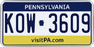 PA license plate KOW3609