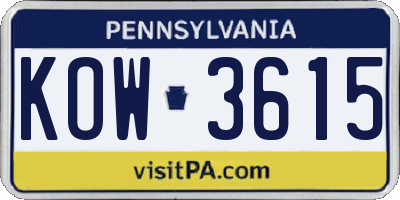 PA license plate KOW3615