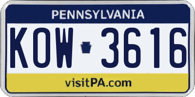 PA license plate KOW3616