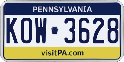 PA license plate KOW3628