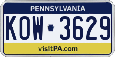 PA license plate KOW3629