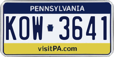 PA license plate KOW3641