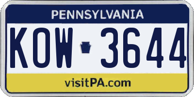 PA license plate KOW3644