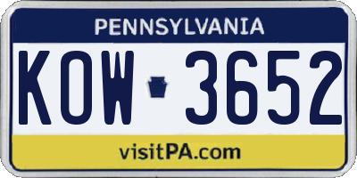 PA license plate KOW3652