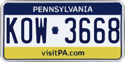 PA license plate KOW3668