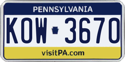 PA license plate KOW3670